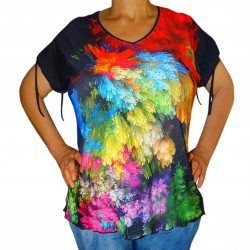 Tee shirt femme original vintage imprimé multicolore strass