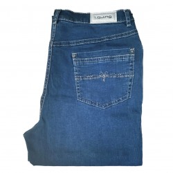 Pantalon femme bleu brut léger coupe jean classique cotton I Quing