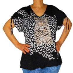 T-shirt imprimé léopard strass Masquenada