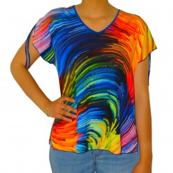 T-shirt femme multicolore imprimé strass