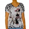 T-shirt femme imprimé prune damier